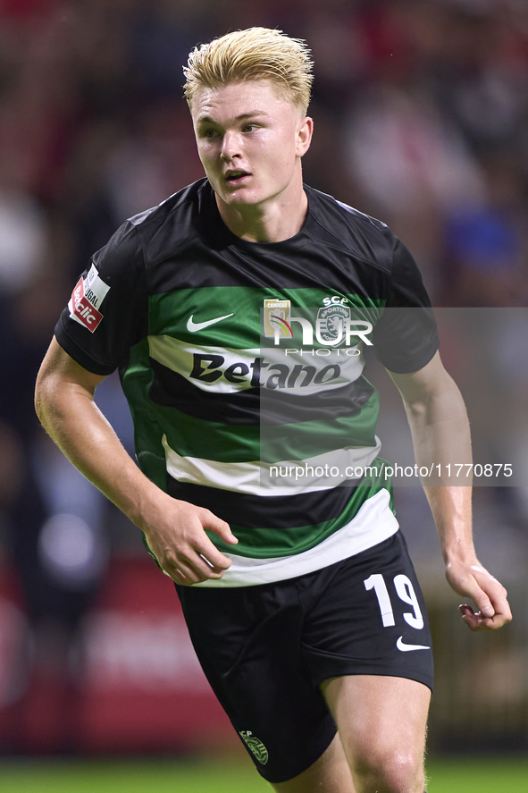 Conrad Harder of Sporting CP looks on during the Liga Portugal Betclic match between SC Braga and Sporting CP at Estadio Municipal de Braga...