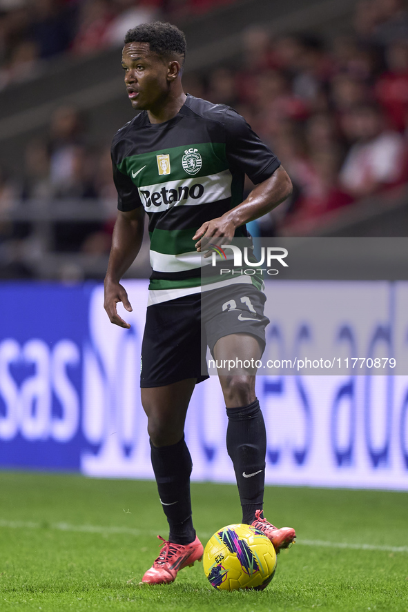 Geny Catamo of Sporting CP plays during the Liga Portugal Betclic match between SC Braga and Sporting CP at Estadio Municipal de Braga in Br...