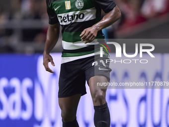 Geny Catamo of Sporting CP plays during the Liga Portugal Betclic match between SC Braga and Sporting CP at Estadio Municipal de Braga in Br...