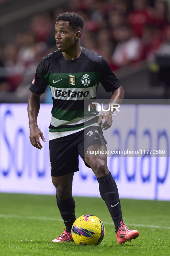 Geny Catamo of Sporting CP is in action during the Liga Portugal Betclic match between SC Braga and Sporting CP at Estadio Municipal de Brag...