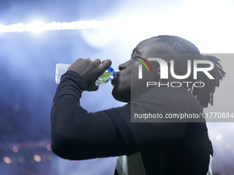 Geovany Quenda of Sporting CP drinks water during the Liga Portugal Betclic match between SC Braga and Sporting CP at Estadio Municipal de B...