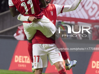 Gabri Martinez and Roger Fernandes of SC Braga celebrate after Ricardo Horta scores their side's second goal during the Liga Portugal Betcli...