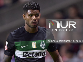 Matheus Reis of Sporting CP looks on during the Liga Portugal Betclic match between SC Braga and Sporting CP at Estadio Municipal de Braga i...