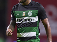 Matheus Reis of Sporting CP looks on during the Liga Portugal Betclic match between SC Braga and Sporting CP at Estadio Municipal de Braga i...