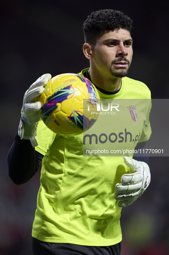 Matheus Lima Magalhaes of SC Braga warms up before the Liga Portugal Betclic match between SC Braga and Sporting CP at Estadio Municipal de...