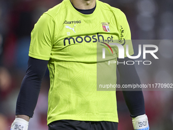 Tiago Sa of SC Braga warms up before the Liga Portugal Betclic match between SC Braga and Sporting CP at Estadio Municipal de Braga in Braga...