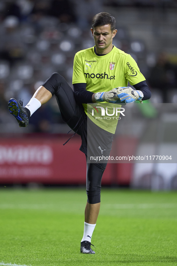 Tiago Sa of SC Braga warms up before the Liga Portugal Betclic match between SC Braga and Sporting CP at Estadio Municipal de Braga in Braga...