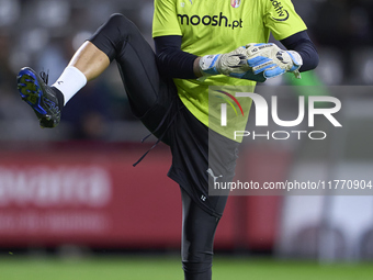 Tiago Sa of SC Braga warms up before the Liga Portugal Betclic match between SC Braga and Sporting CP at Estadio Municipal de Braga in Braga...