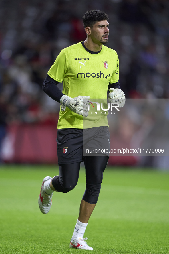 Matheus Lima Magalhaes of SC Braga warms up before the Liga Portugal Betclic match between SC Braga and Sporting CP at Estadio Municipal de...