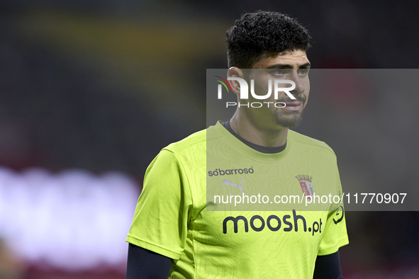 Matheus Lima Magalhaes of SC Braga warms up before the Liga Portugal Betclic match between SC Braga and Sporting CP at Estadio Municipal de...