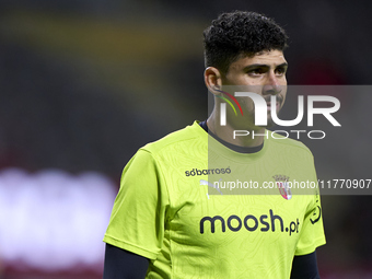 Matheus Lima Magalhaes of SC Braga warms up before the Liga Portugal Betclic match between SC Braga and Sporting CP at Estadio Municipal de...