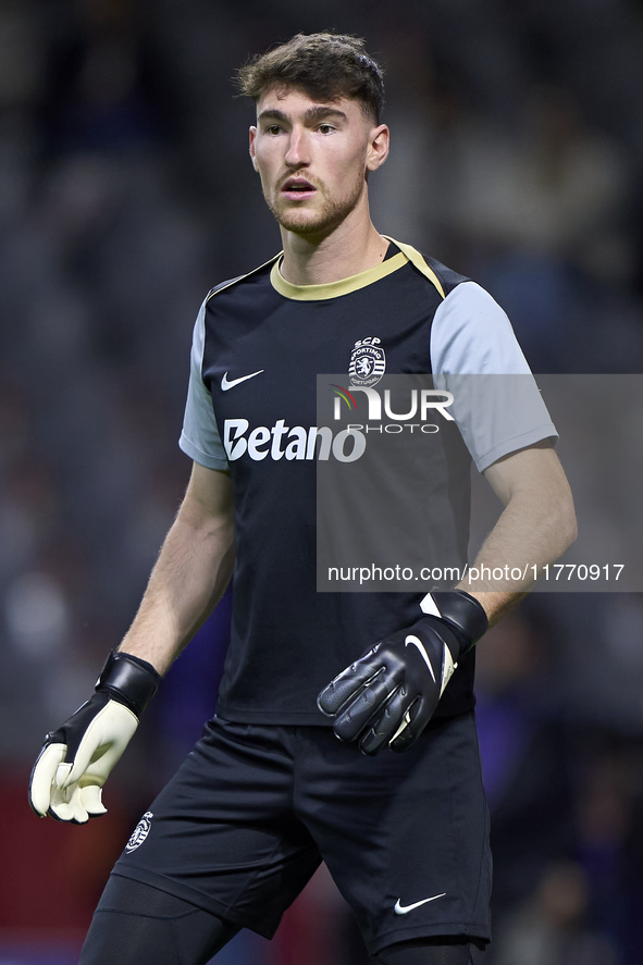 Franco Israel of Sporting CP warms up before the Liga Portugal Betclic match between SC Braga and Sporting CP at Estadio Municipal de Braga...