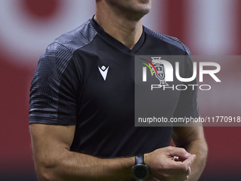 Referee Luis Godinho warms up before the Liga Portugal Betclic match between SC Braga and Sporting CP at Estadio Municipal de Braga in Braga...