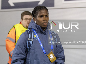 Khadija Shaw #21 of Manchester City W.F.C. arrives at the Joie Stadium during the UEFA Champions League Group D match between Manchester Cit...