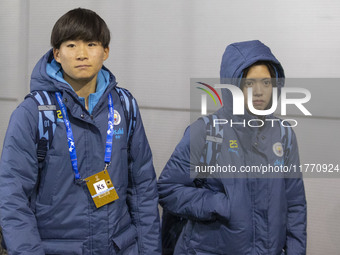 Yui Hasegawa #25 of Manchester City W.F.C. and Aoba Fujino #20 of Manchester City W.F.C. arrive at the Joie Stadium during the UEFA Champion...