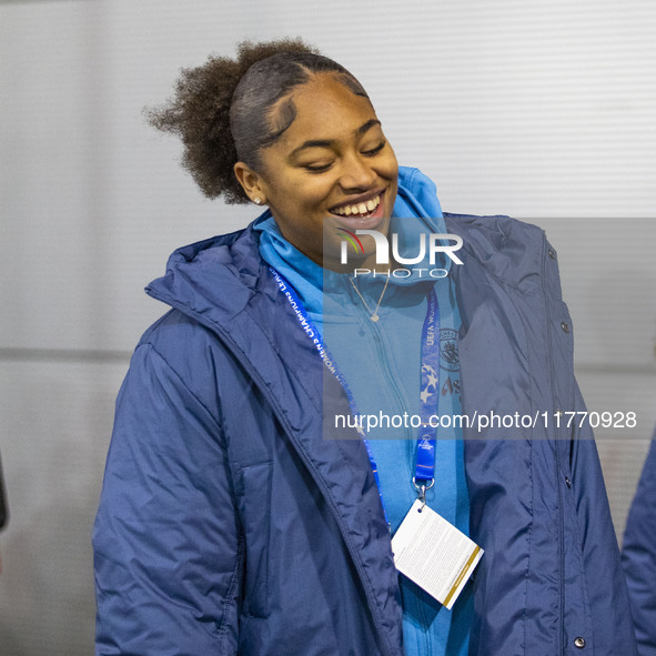 Khiara Keating #35 (GK) of Manchester City W.F.C. arrives at the Joie Stadium for the UEFA Champions League Group D match between Manchester...