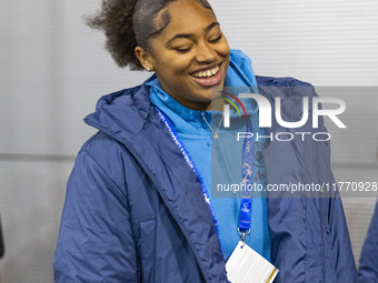 Khiara Keating #35 (GK) of Manchester City W.F.C. arrives at the Joie Stadium for the UEFA Champions League Group D match between Manchester...