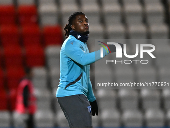 Shadrach Ogie (22 Gillingham) warms up during the EFL Trophy match between Stevenage and Gillingham at the Lamex Stadium in Stevenage, Engla...