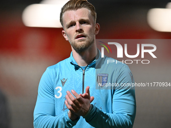 Max Clark (3 Gillingham) warms up during the EFL Trophy match between Stevenage and Gillingham at the Lamex Stadium in Stevenage, England, o...