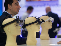 Medical headlamps are seen at Medica 2024 at the Duesseldorf exhibition center in Duesseldorf, Germany, on November 12, 2024. (