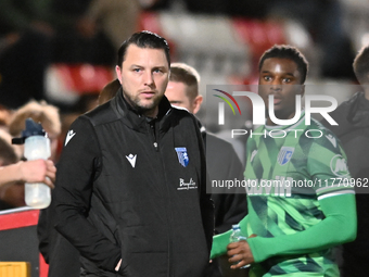 Manager Mark Bonner of Gillingham looks on during the EFL Trophy match between Stevenage and Gillingham at the Lamex Stadium in Stevenage, E...