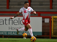 Elliot List (17 Stevenage) controls the ball during the EFL Trophy match between Stevenage and Gillingham at the Lamex Stadium in Stevenage,...