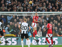 Nikola Milenkovic of Nottingham Forest heads the ball clear during the Premier League match between Nottingham Forest and Newcastle United a...