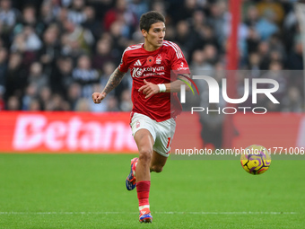 Nicolas Dominguez of Nottingham Forest is in action during the Premier League match between Nottingham Forest and Newcastle United at the Ci...