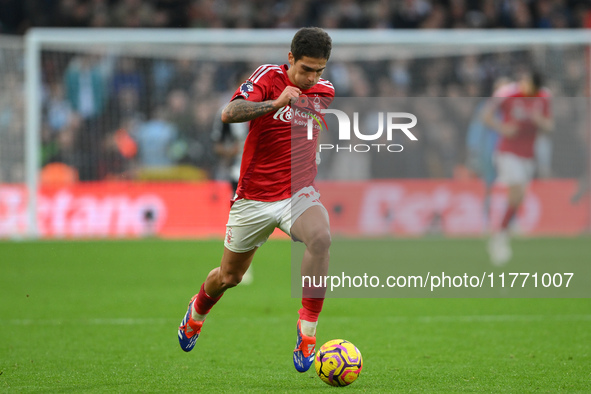 Nicolas Dominguez of Nottingham Forest is in action during the Premier League match between Nottingham Forest and Newcastle United at the Ci...