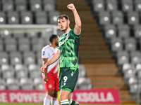 Josh Andrews (9 Gillingham) celebrates after scoring the team's first goal, making it 0-1, during the EFL Trophy match between Stevenage and...