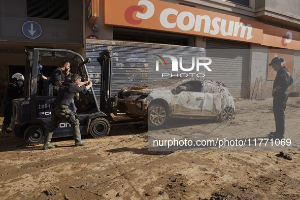 Scenes of devastation in the streets of Benetusser after the passing of the flood, army, firefighters, police and volunteers help to normali...