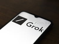 The Grok logo appears on the screen of a smartphone in Reno, United States, on November 12, 2024. Grok is a generative artificial intelligen...