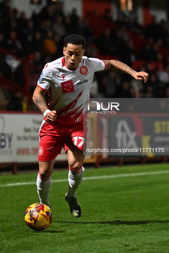 Elliot List (17 Stevenage) goes forward during the EFL Trophy match between Stevenage and Gillingham at the Lamex Stadium in Stevenage, Engl...