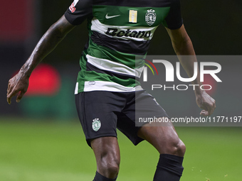 Matheus Reis of Sporting CP is in action during the Liga Portugal Betclic match between SC Braga and Sporting CP at Estadio Municipal de Bra...