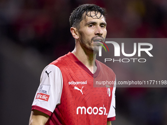 Paulo Oliveira of SC Braga reacts during the Liga Portugal Betclic match between SC Braga and Sporting CP at Estadio Municipal de Braga in B...