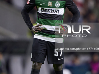 Geovany Quenda of Sporting CP reacts during the Liga Portugal Betclic match between SC Braga and Sporting CP at Estadio Municipal de Braga i...