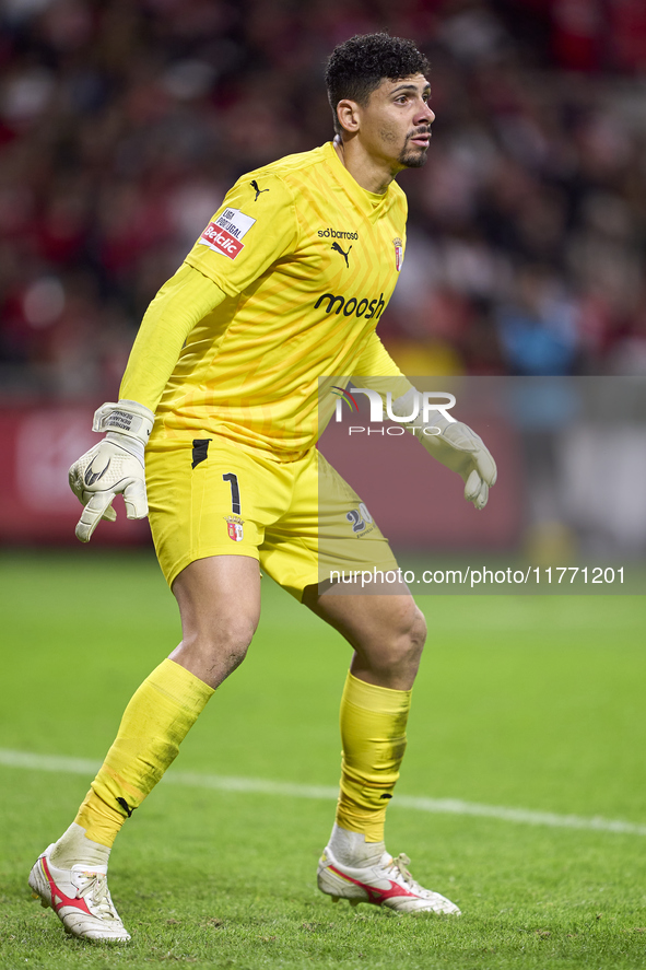 Matheus Lima Magalhaes of SC Braga is in action during the Liga Portugal Betclic match between SC Braga and Sporting CP at Estadio Municipal...