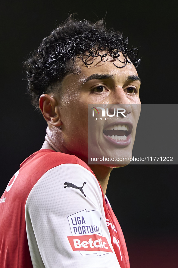 Vitor Carvalho of SC Braga reacts during the Liga Portugal Betclic match between SC Braga and Sporting CP at Estadio Municipal de Braga in B...