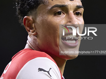 Vitor Carvalho of SC Braga reacts during the Liga Portugal Betclic match between SC Braga and Sporting CP at Estadio Municipal de Braga in B...