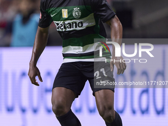 Geny Catamo of Sporting CP is in action during the Liga Portugal Betclic match between SC Braga and Sporting CP at Estadio Municipal de Brag...