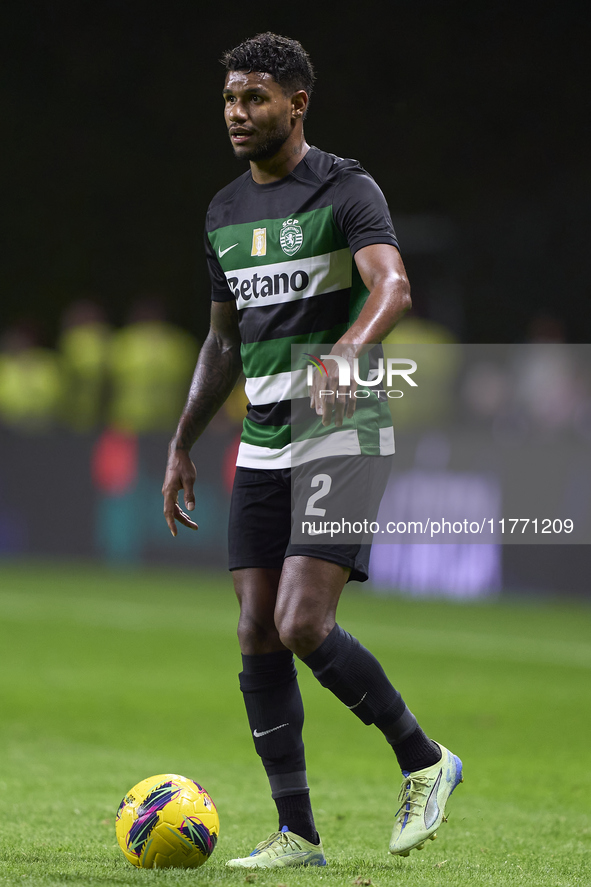 Matheus Reis of Sporting CP is in action during the Liga Portugal Betclic match between SC Braga and Sporting CP at Estadio Municipal de Bra...