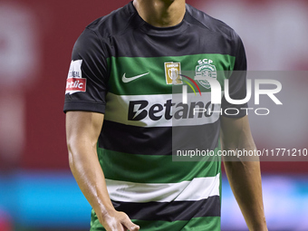 Hidemasa Morita of Sporting CP reacts during the Liga Portugal Betclic match between SC Braga and Sporting CP at Estadio Municipal de Braga...