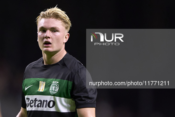 Conrad Harder of Sporting CP looks on during the Liga Portugal Betclic match between SC Braga and Sporting CP at Estadio Municipal de Braga...