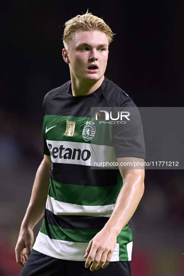 Conrad Harder of Sporting CP looks on during the Liga Portugal Betclic match between SC Braga and Sporting CP at Estadio Municipal de Braga...