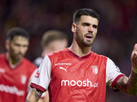 Joao Ferreira of SC Braga reacts during the Liga Portugal Betclic match between SC Braga and Sporting CP at Estadio Municipal de Braga in Br...