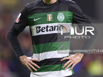 Francisco Trincao of Sporting CP reacts during the Liga Portugal Betclic match between SC Braga and Sporting CP at Estadio Municipal de Brag...