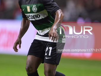 Geny Catamo of Sporting CP is in action during the Liga Portugal Betclic match between SC Braga and Sporting CP at Estadio Municipal de Brag...