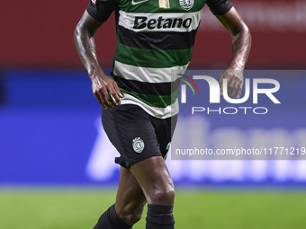 Matheus Reis of Sporting CP is in action during the Liga Portugal Betclic match between SC Braga and Sporting CP at Estadio Municipal de Bra...