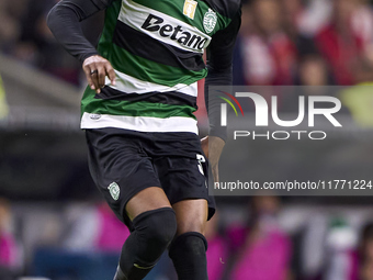 Jeremiah St. Juste of Sporting CP is in action during the Liga Portugal Betclic match between SC Braga and Sporting CP at Estadio Municipal...