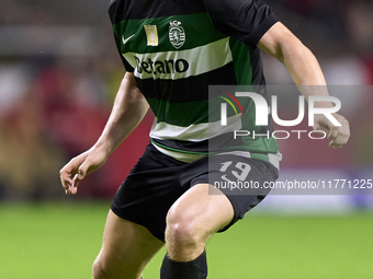 Conrad Harder of Sporting CP is in action during the Liga Portugal Betclic match between SC Braga and Sporting CP at Estadio Municipal de Br...